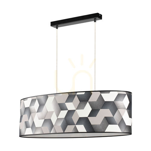 Prüfen Espacio Pendelleuchte, 2xE27, Max. 40 W, schwarzes Metall/transparentes PVC-Kabel/bunter Lampenschirm aus Tapete, 80 cm