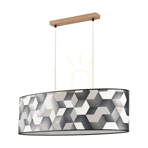 Prüfen Espacio Pendelleuchte, 2xE27, Max. 40 W, geölte Eiche / transparentes PVC-Kabel / mehrfarbiger Lampenschirm aus Tapete, 80 cm