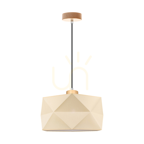 Prüfen Finja Pendelleuchte, 1xE27, Max. 60 W, Birke/Anthrazit, geflochtenes Kabel/cremefarbener Lampenschirm, Ø 46 cm