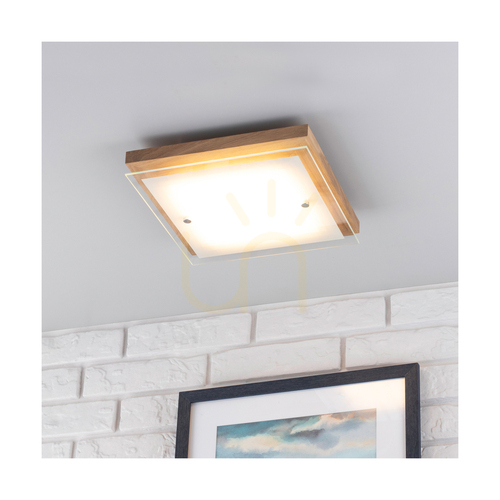 Prüfen LED-Deckenleuchte Spot Light Finn 4022974, geölte Eiche und weißes Glas, 29 × 29 cm, 2700 K
