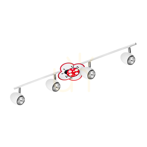 Prüfen Fly 4xGU10 Deckenleuchte, Max. 50 W, Weiß/Chrom-Metall mit Marienkäfer-Muster, 81 cm