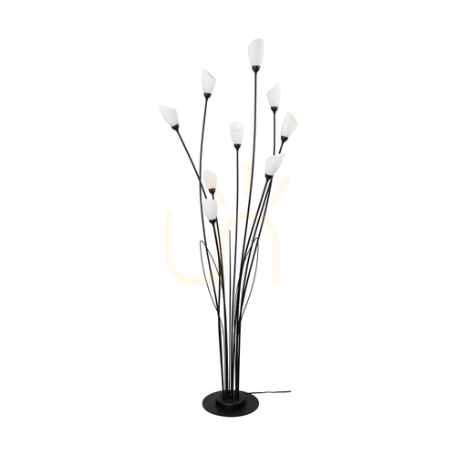 Prüfen Gloriosa Stehlampe, 9xG9, Max. 6-W-LED, schwarzes Metall/schwarzes PVC-Kabel/weißer Glasschirm, Ø 60 cm