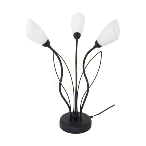 Prüfen Gloriosa Tischlampe, 3xG9, Max. 6-W-LED, schwarzes Metall/schwarzes PVC-Kabel/weißer Glasschirm, Ø 40 cm