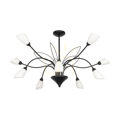 Prüfen Gloriosa Pendelleuchte, 10xG9, Max. 6-W-LED, schwarzes Metall/weißer Glasschirm, Ø 92 cm