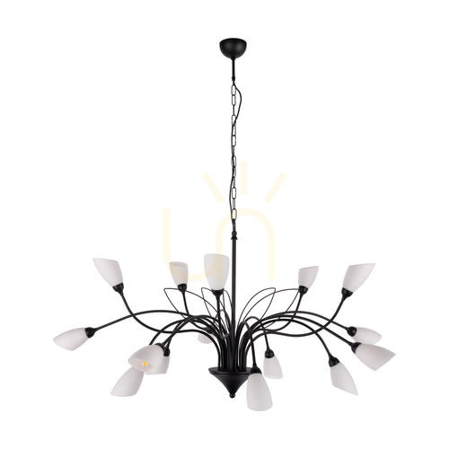 Prüfen Gloriosa Pendelleuchte, 15xG9, Max. 6-W-LED, schwarzes Metall/schwarzes PVC-Kabel/weißer Glasschirm, Ø 108 cm