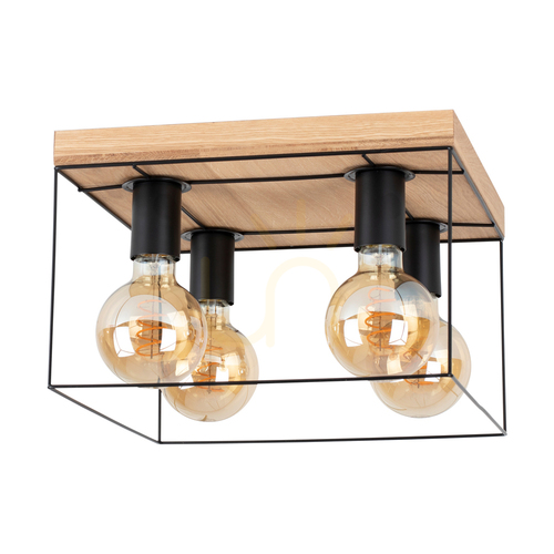 Prüfen Gretter Deckenleuchte, 4xE27, Max. 60 W, geölte Eiche/schwarzes Metall, 34 cm