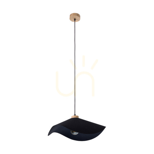Prüfen Hattu Pendelleuchte, 1xE27, Max. 40 W, geölte Eiche/schwarzes geflochtenes Kabel/schwarzer Lampenschirm, Ø 40 cm