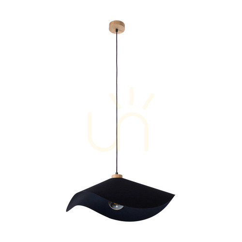 Prüfen Hattu Pendelleuchte 1xE27 Max. 40 W, geölte Eiche / schwarzes Flechtkabel / schwarzer Lampenschirm, Ø 50 cm