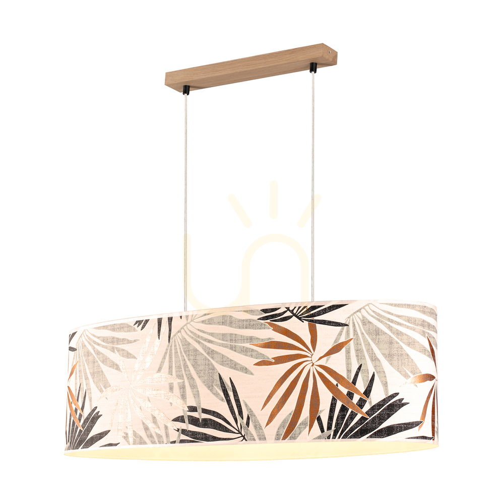 Hoja Pendelleuchte 2xE27 Max. 40 W, Lampenschirm aus geölter Eiche mit transparentem PVC-Kabel und mehrfarbiger Tapete, 80 cm