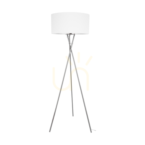 Prüfen Hugo Stehlampe, 1xE27, Max. 60 W, satiniertes Metall/transparentes PVC-Kabel/weißer Lampenschirm, 62 cm