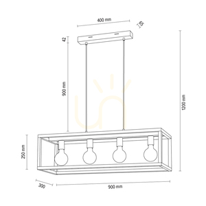 Spot Light KAGO 61590474 Pendelleuchte, geölte Eiche und Schwarz, 4 × E27, 90 cm small 5