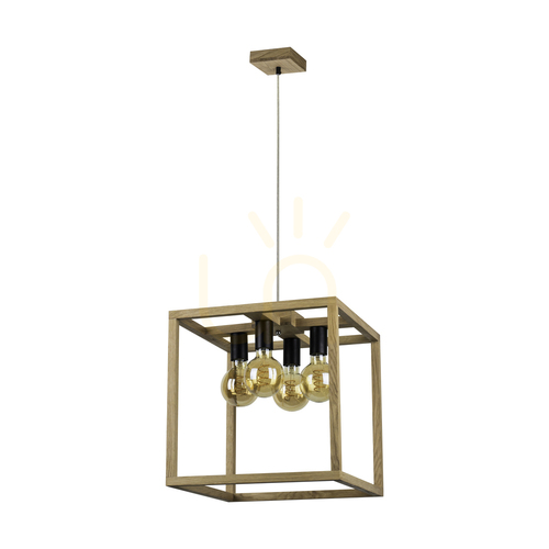 Prüfen Kago Pendelleuchte 4xE27 Max. 60 W, geölte Eiche/schwarzes Metall/transparentes PVC-Kabel, 40 cm