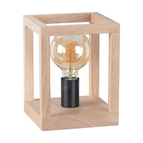 Prüfen Kago Tischlampe, 1xE27, Max. 60 W, geölte Eiche/schwarzes Metall/schwarzes geflochtenes Kabel, 20 cm