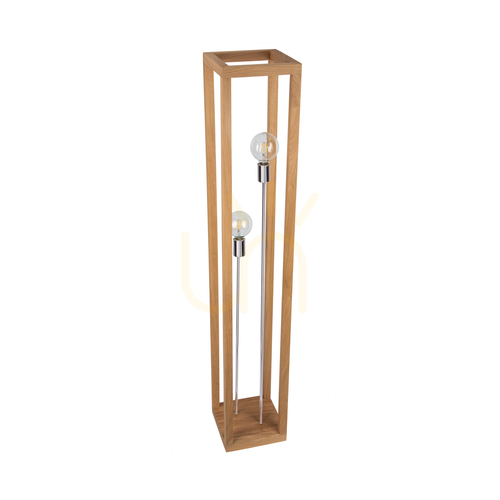 Prüfen Kago Stehlampe, 2xE27, Max. 60 W, geölte Eiche/Chrommetall/schwarzes geflochtenes Kabel, 25 cm