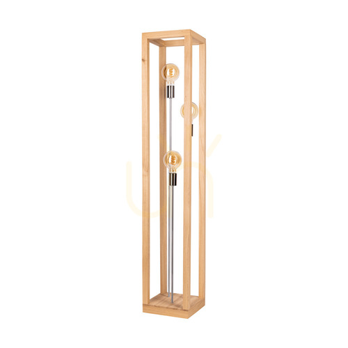 Prüfen Kago Stehlampe, 3xE27, Max. 60 W, geölte Eiche/Chrommetall/schwarzes geflochtenes Kabel, 25 cm