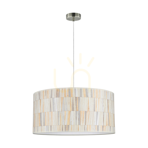 Prüfen Kairo Pendelleuchte, 1xE27, Max. 25 W, Satin-Metall / transparentes PVC-Kabel / mehrfarbiger Lampenschirm aus Tapete, Ø 50 cm