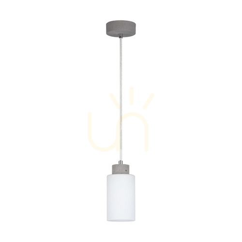 Prüfen Karla Pendelleuchte, 1xE27, Max. 60 W, betongrau/transparentes PVC-Kabel/weißer Glasschirm, Ø 10 cm