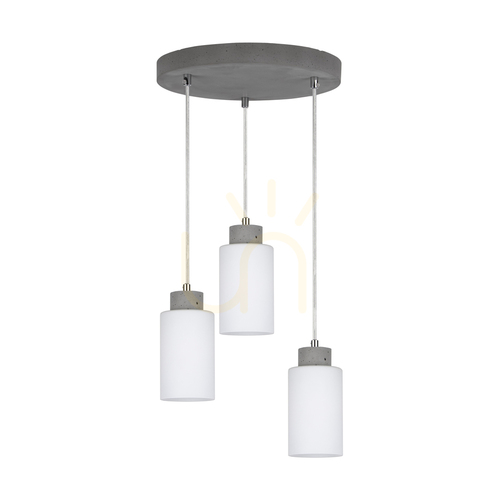 Prüfen Karla Pendelleuchte, 3xE27, Max. 60 W, betongrau/transparentes PVC-Kabel/weißer Glasschirm, Ø 32 cm