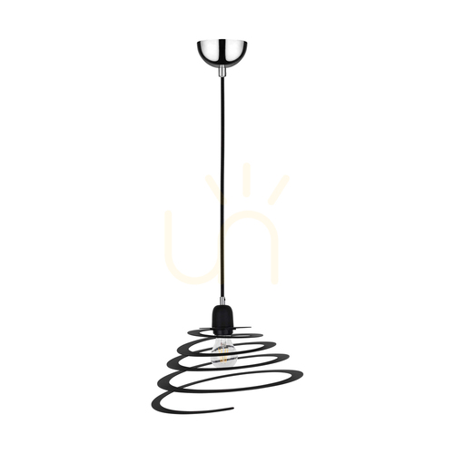 Prüfen Komet Pendelleuchte, 1xE27, Max. 60 W, Metall in Chromoptik/schwarzes PVC-Kabel/schwarzer Metallschirm, Ø 34,5 cm