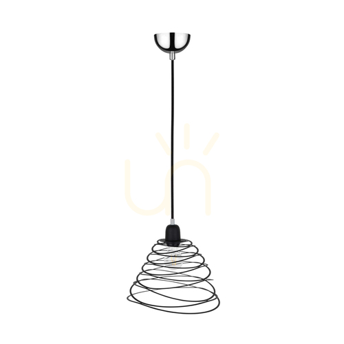 Prüfen Komet Pendelleuchte, 1xE27, Max. 60 W, Metall in Chromoptik/schwarzes PVC-Kabel/schwarzer Metallschirm, Ø 30 cm