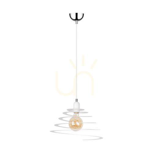 Prüfen Komet Pendelleuchte, 1xE27, Max. 60 W, Metall in Chrom/weißes PVC-Kabel/weißer Metallschirm, Ø 34,5 cm