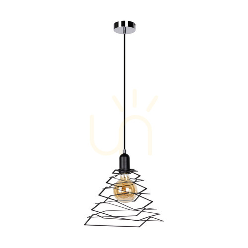 Prüfen Komet Pendelleuchte, 1xE27, Max. 60 W, Metall in Chromoptik/schwarzes PVC-Kabel/schwarzer Metallschirm, 24 cm