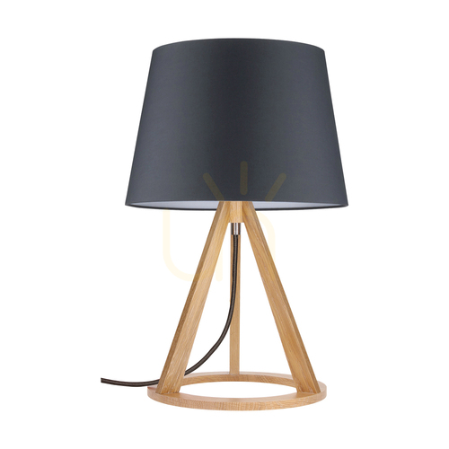Prüfen Konan Tischlampe 1xE27 Max. 25 W, geölte Eiche/anthrazitfarbenes Flechtkabel/anthrazitfarbener Lampenschirm, Ø 30 cm