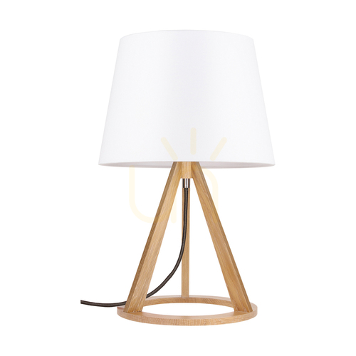 Prüfen Konan Tischlampe 1xE27 Max. 25 W, geölte Eiche/anthrazitfarbenes Flechtkabel/weißer Lampenschirm, Ø 30 cm