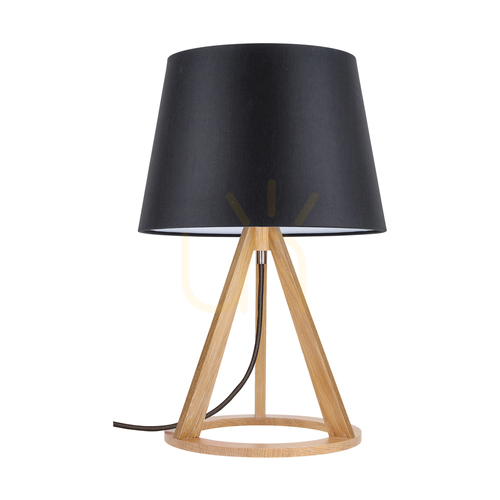 Prüfen Konan Tischlampe 1xE27 Max. 25 W, geölte Eiche/anthrazitfarbenes Flechtkabel/schwarzer Lampenschirm, Ø 30 cm