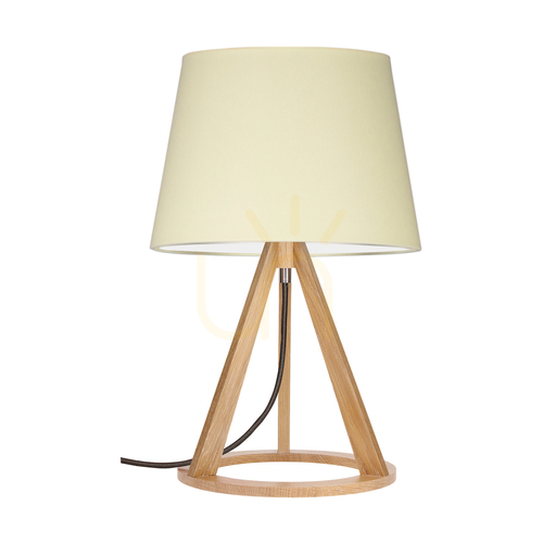 Prüfen Konan Tischlampe 1xE27 Max. 25 W, geölte Eiche/anthrazitfarbenes Flechtkabel/cremefarbener Lampenschirm, Ø 30 cm