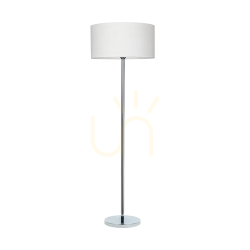 Prüfen Leila Stehlampe, 1xE27, Max. 60 W, Metall in Chromoptik / transparentes PVC-Kabel / Lampenschirm aus Papier und PVC mit Polka-Dot-Muster, Ø 50 cm
