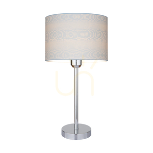 Leila Tischlampe, 1xE27, Max. 40 W, Metall in Chromoptik / transparentes PVC-Kabel / Lampenschirm aus Papier und PVC mit Holzmaserung, Ø 50 cm small 1