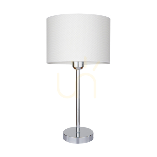 Prüfen Leila Tischlampe, 1xE27, Max. 40 W, Metall in Chromoptik / transparentes PVC-Kabel / Lampenschirm aus Papier und PVC mit Polka-Dot-Muster, Ø 25 cm