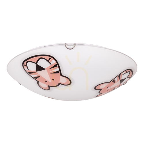 Prüfen Lenny Deckenleuchte, 2xE27, Max. 60 W, Metall verchromt/Weiß, Glasschirm mit Tiger-Motiv, Ø 40 cm