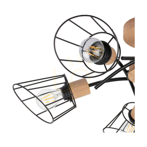 Linra Deckenleuchte, 5xE27, Max. 40 W, geölte Eiche/schwarzes Metall, Ø 70 cm small 1