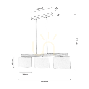 Lora Pendelleuchte, 3xE27, Max. 40 W, geölte Eiche/schwarzes Metall/transparentes PVC-Kabel/weißer Lampenschirm, 90 cm small 5