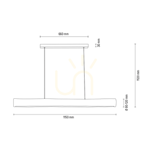 Lucas 1xLED 3000K 33W Pendelleuchte – gebeiztes Kiefernholz, graues/schwarzes Metall, transparentes PVC-Kabel, mit Touch-Dimmer, 115 cm small 3