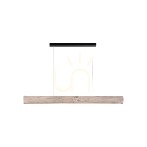 Prüfen Lucas 1xLED 3000K 33W Pendelleuchte – gebeiztes Kiefernholz, graues/schwarzes Metall, transparentes PVC-Kabel, mit Touch-Dimmer, 115 cm