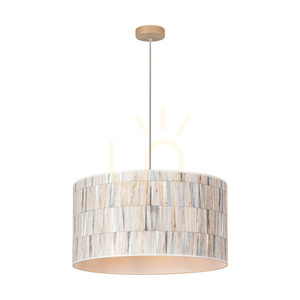 Luna Pendelleuchte, 1xE27, Max. 60 W, Birke/transparentes PVC-Kabel/mehrfarbiger Lampenschirm aus Tapete, Ø 50 cm small 1