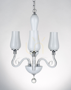 Kronleuchter „Lutecja“, 3xE14, Max. 40 W, Metall in Transparent-Chrom/weißer Glasschirm, Ø 42 cm small 1