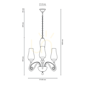 Kronleuchter „Lutecja“, 3xE14, Max. 40 W, Metall in Transparent-Chrom/weißer Glasschirm, Ø 42 cm small 2