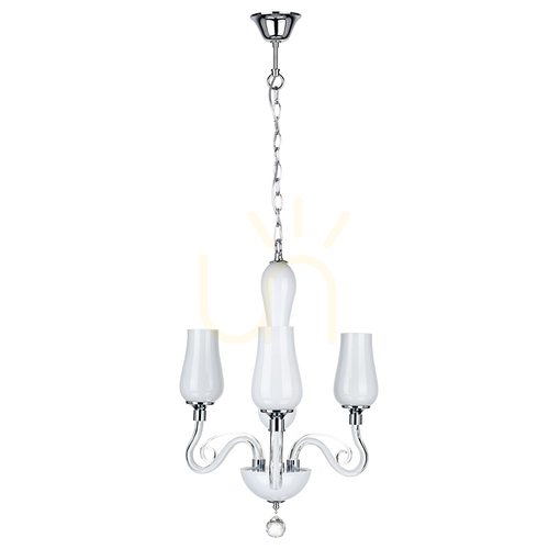 Prüfen Kronleuchter „Lutecja“, 3xE14, Max. 40 W, Metall in Transparent-Chrom/weißer Glasschirm, Ø 42 cm