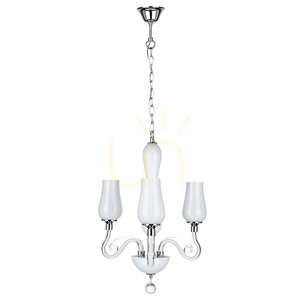Kronleuchter „Lutecja“, 3xE14, Max. 40 W, Metall in Transparent-Chrom/weißer Glasschirm, Ø 42 cm small 0
