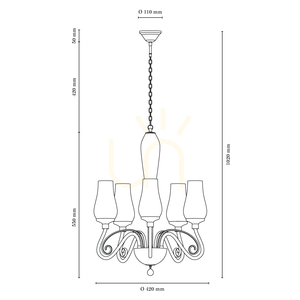 Kronleuchter „Lutecja“, 5xE14, Max. 40 W, Metall in Transparent-Chrom/weißer Glasschirm, Ø 42 cm small 2