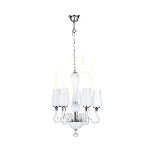 Kronleuchter „Lutecja“, 5xE14, Max. 40 W, Metall in Transparent-Chrom/weißer Glasschirm, Ø 42 cm small 0