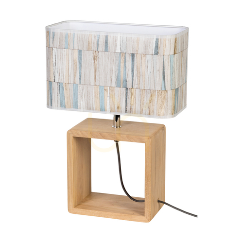 Prüfen Malo Tischlampe, 1xE27, Max. 25 W, geölte Eiche/Anthrazit, geflochtenes Kabel/mehrfarbig, Lampenschirm aus Tapete, 30 cm