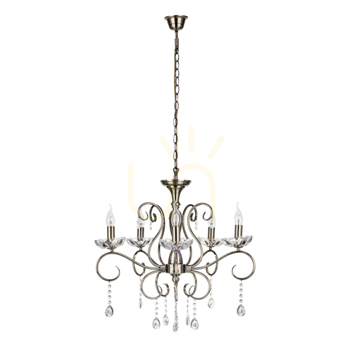Prüfen Maestra-Kronleuchter, 5xE14, Max. 40 W, Metall mit Patina/klares Glas, Ø 64 cm