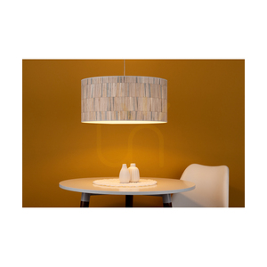 Malo Pendelleuchte, 1xE27, Max. 60 W, geölte Eiche / transparentes PVC-Kabel / mehrfarbiger Lampenschirm aus Tapete, Ø 50 cm small 2