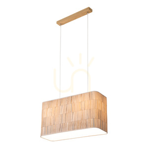 Malo Pendelleuchte 2xE27 Max. 40 W, Lampenschirm aus geölter Eiche mit transparentem PVC-Kabel und mehrfarbiger Tapete, 56 cm small 1