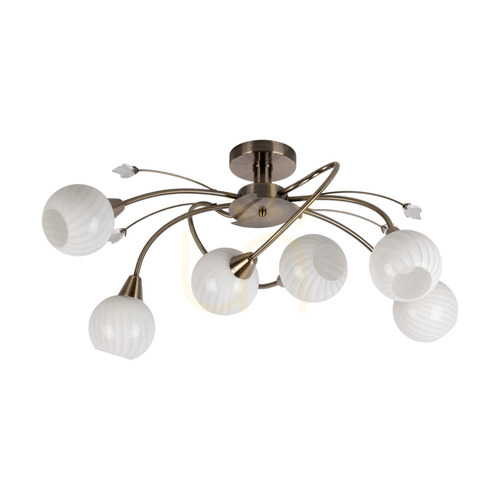 Prüfen Marbella Deckenleuchte, 6xE14, Max. 40 W, Metall mit Patina/weißer Glasschirm, 80 cm